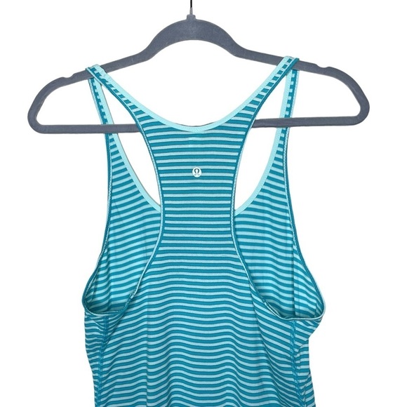 lululemon What The Sport Singlet Racerback Tank Sz8 Silver Stripe Peacock Blue - Picture 7 of 12